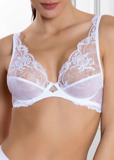 Lise Charmel Triangel-BH SOURCE BEAUTE weiß florale Spitze Tüll Strasssteine