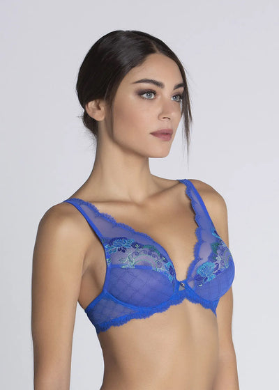 Lise Charmel Triangel BH DE CRISTAL ET D'EAU blau Spitze Blütenstickerei