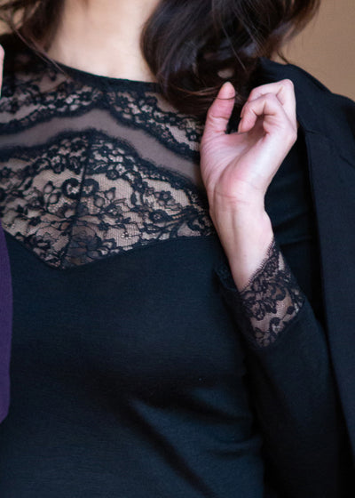 Madiva Oberteil-Longsleave 871 04 schwarz mit Spitze und Herzausschnitt