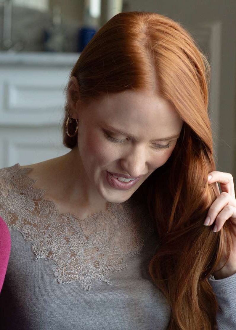 Madiva Oberteil-Longsleave SANDRINE beige Modal-Wolle mit Spitze