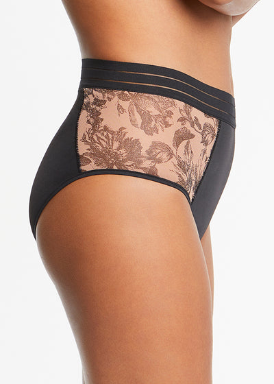 Maison Lejaby High-Waist Slip NUFIT GARDEN schwarz mit transparentem Floralprint