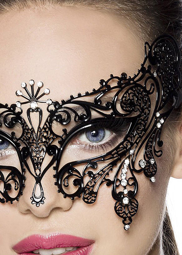 Venezianische Party-Masken Aus Metall – 2 Stück, Mit Strasssteinen, Schwarz, Für Karneval & Kostümpartys