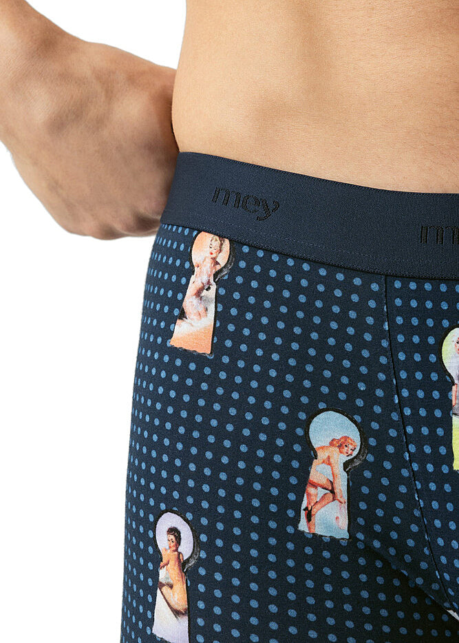 Mey Boxershorts KEYHOLE AND PIN UP dunkelblau Print mit Pin-up-Girls in Schlüsselloch