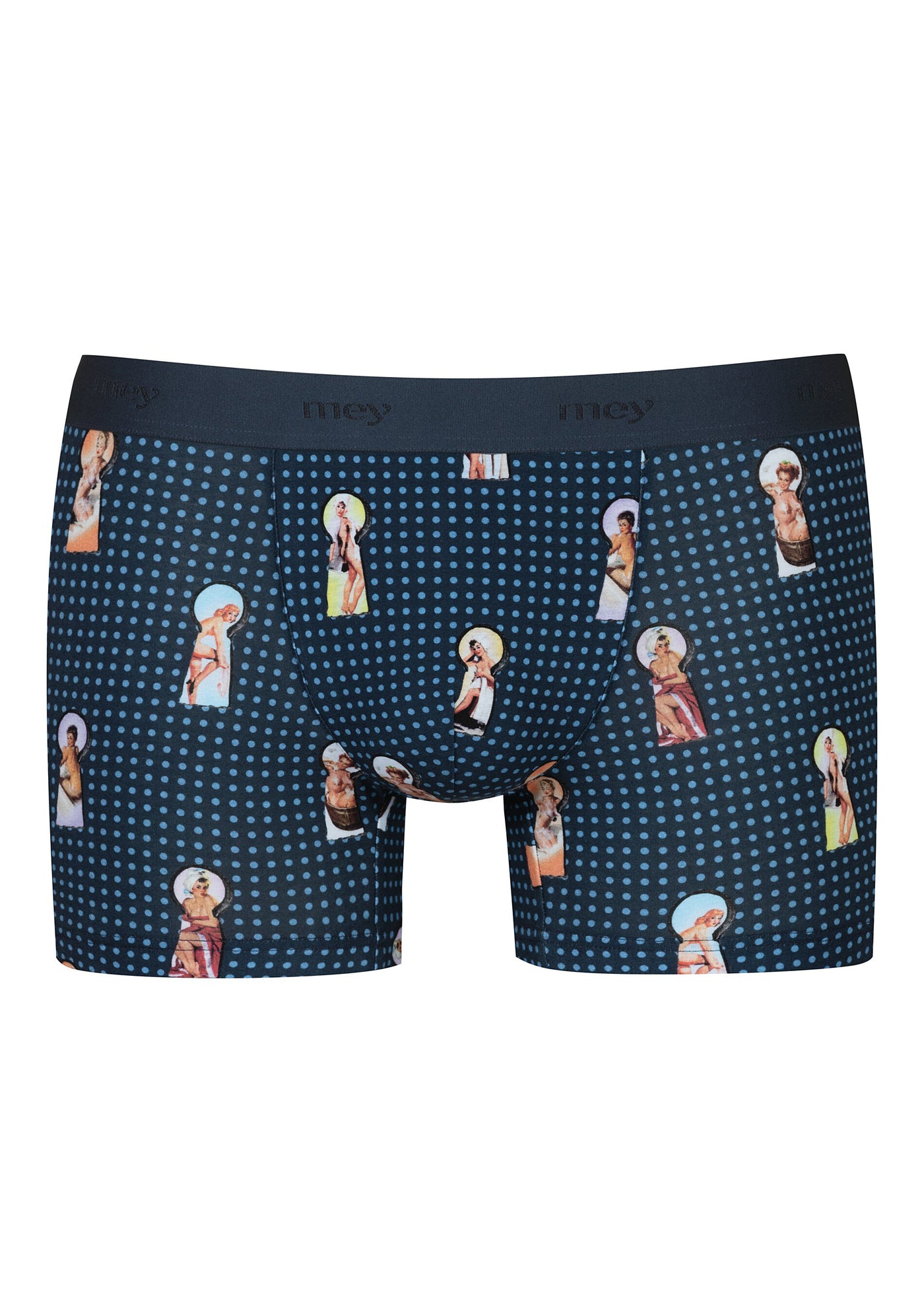 Mey Boxershorts KEYHOLE AND PIN UP dunkelblau Print mit Pin-up-Girls in Schlüsselloch