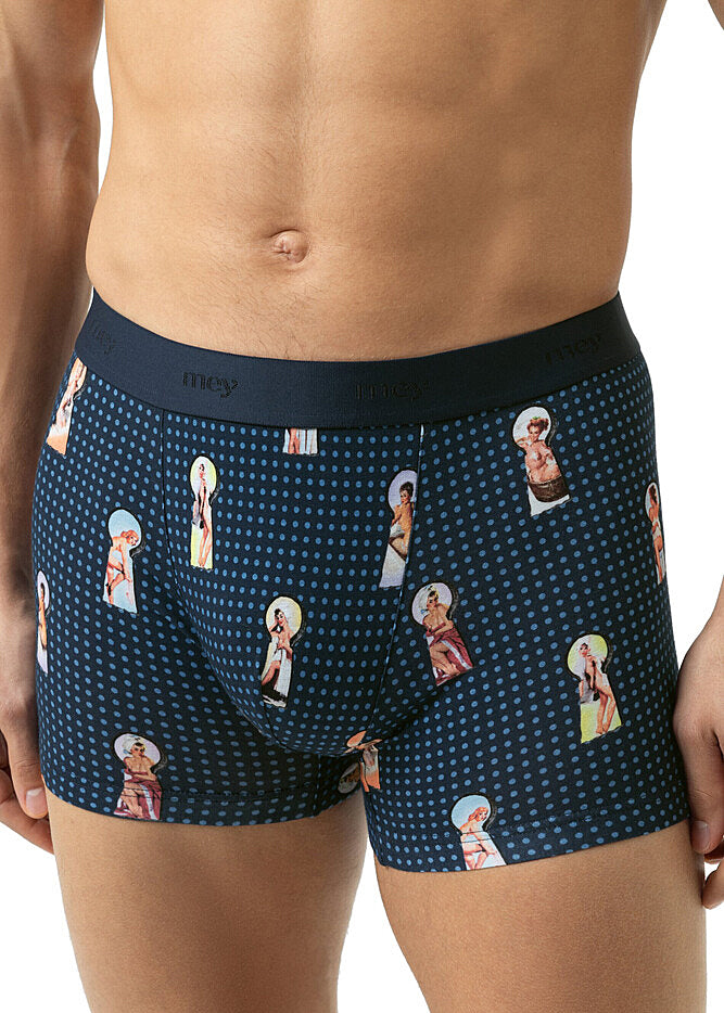 Mey Boxershorts KEYHOLE AND PIN UP dunkelblau Print mit Pin-up-Girls in Schlüsselloch