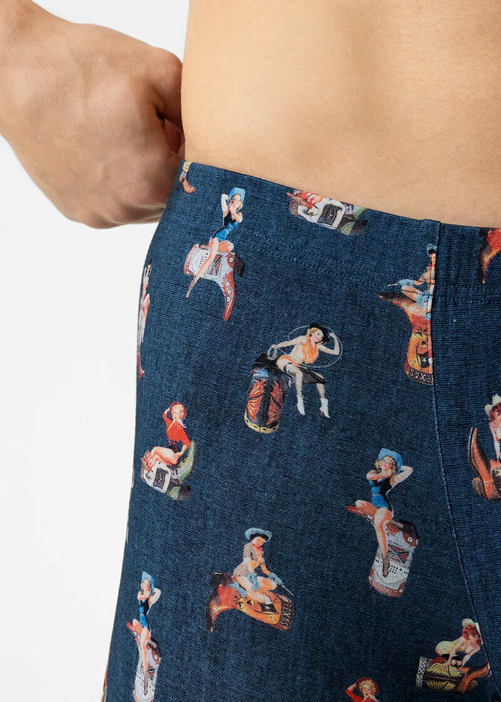 Mey Boxershorts PRETTY COWGIRL jeansblau Print mit Cowgirls Pin-up
