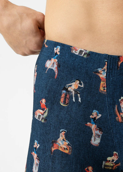 Mey Boxershorts PRETTY COWGIRL jeansblau Print mit Cowgirls Pin-up