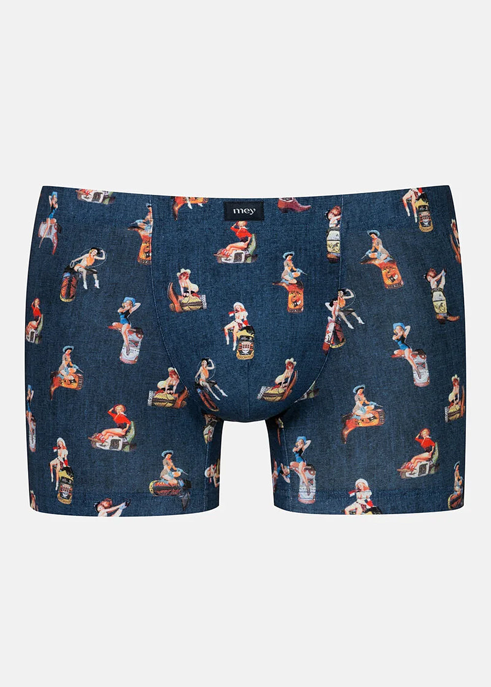 Mey Boxershorts PRETTY COWGIRL jeansblau Print mit Cowgirls Pin-up