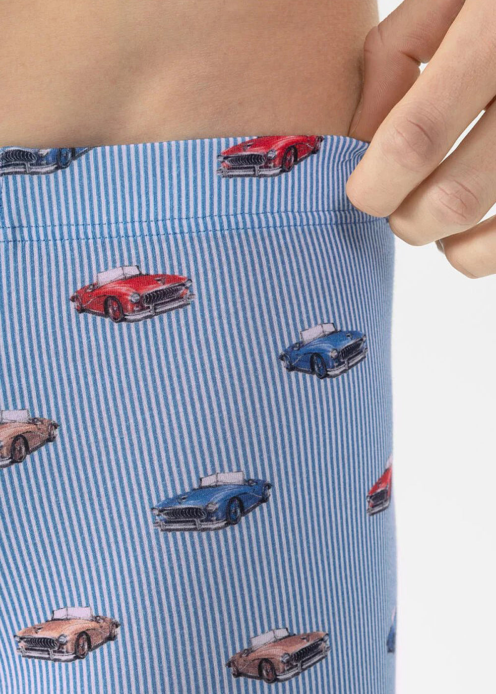 Mey Boxershorts RETRO CAR hellblau weiß gestreift Print mit Retro Cars