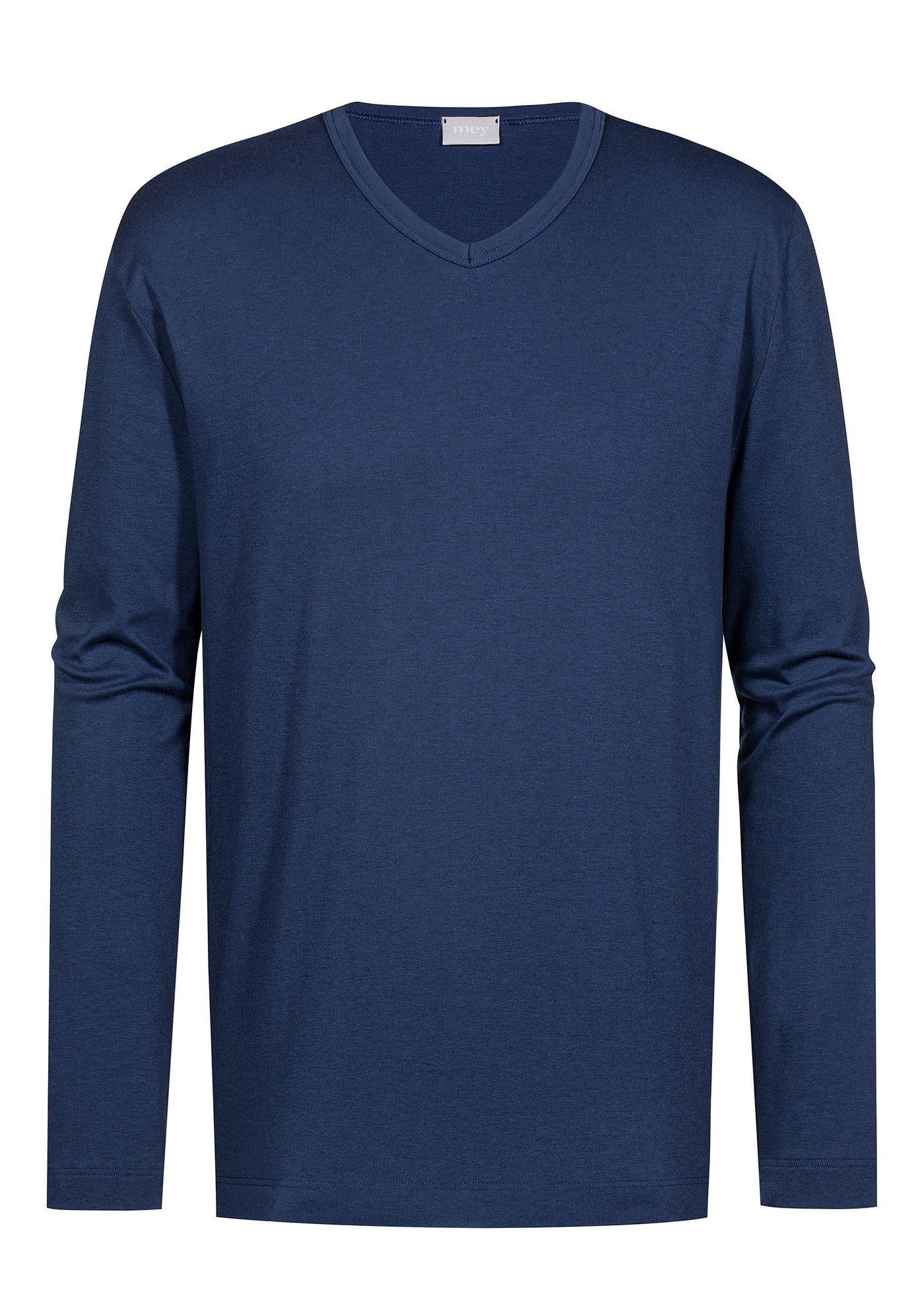Mey Langarm-T-Shirt SOLID NIGHT dunkelblau Baumwolle klassisch V-Ausschnitt