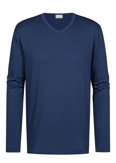 Mey Langarm-T-Shirt SOLID NIGHT dunkelblau Baumwolle klassisch V-Ausschnitt