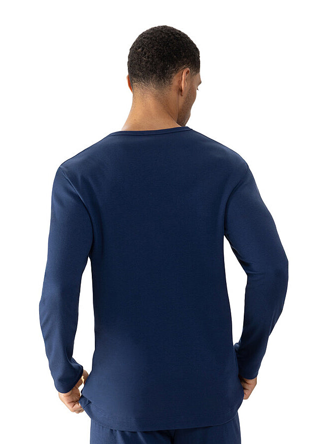 Mey Langarm-T-Shirt SOLID NIGHT dunkelblau Baumwolle klassisch V-Ausschnitt