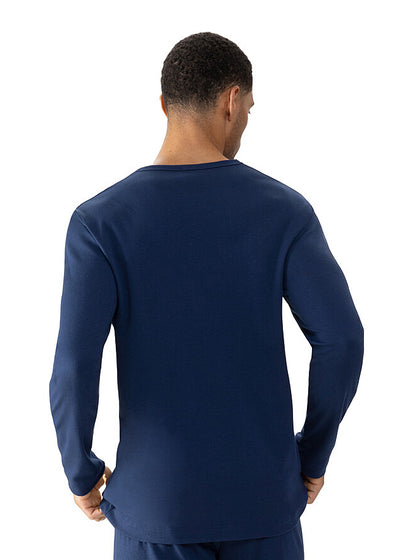 Mey Langarm-T-Shirt SOLID NIGHT dunkelblau Baumwolle klassisch V-Ausschnitt