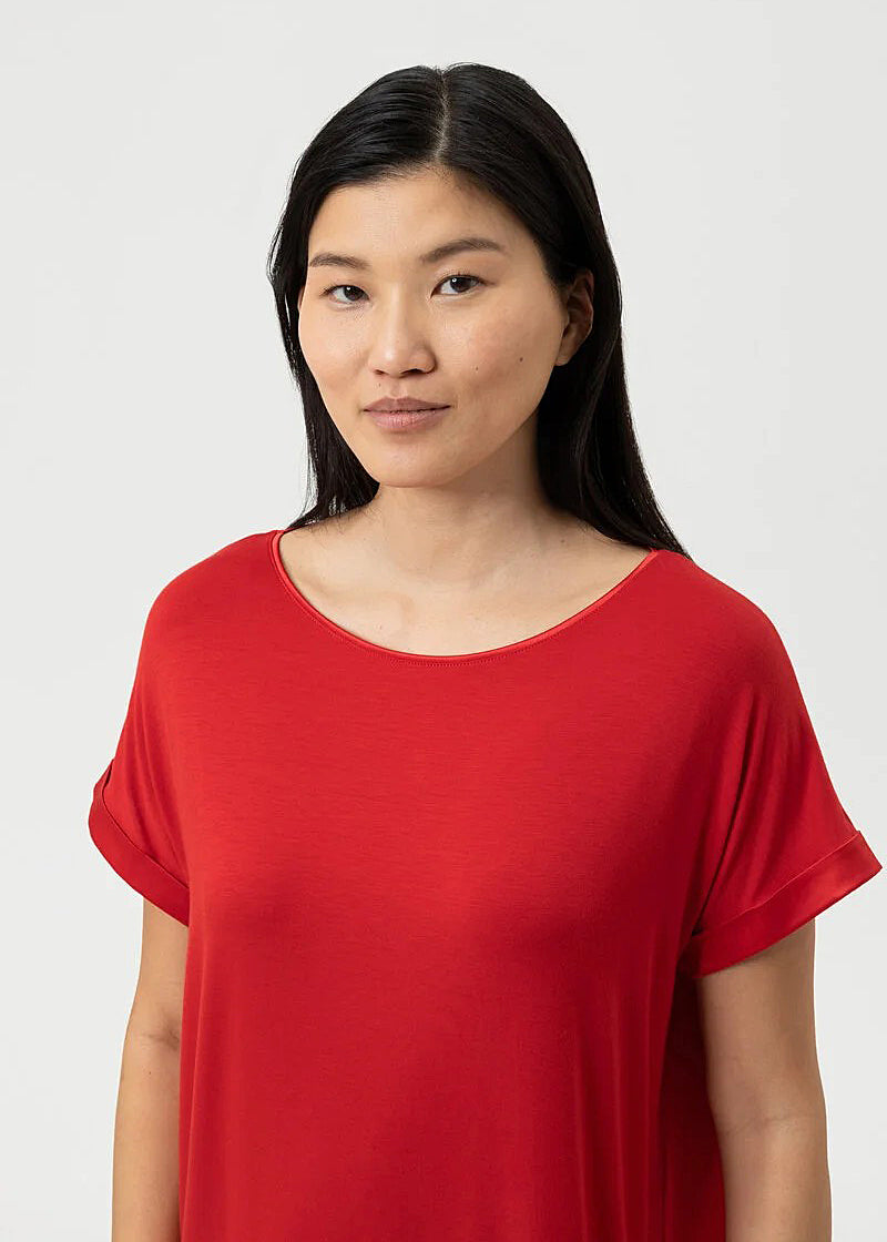 Mey Oversize T-Shirt PURE CHIC rot weit lang Modal Satin an Armabschlüssen