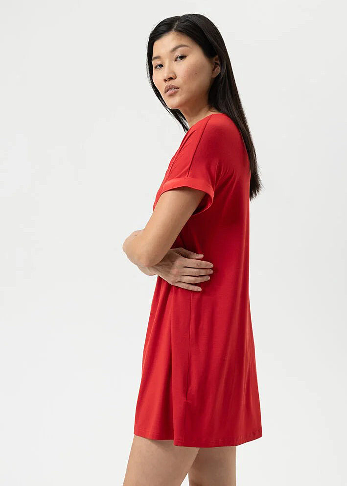 Mey Oversize T-Shirt PURE CHIC rot weit lang Modal Satin an Armabschlüssen