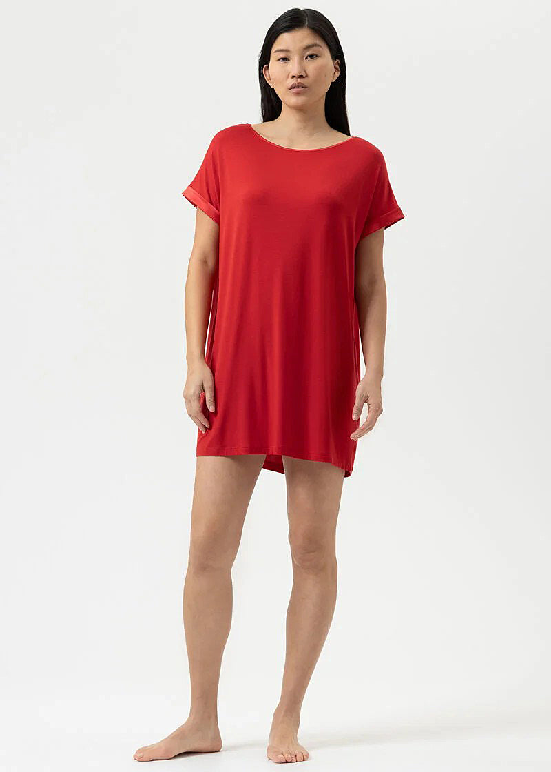 Mey Oversize T-Shirt PURE CHIC rot weit lang Modal Satin an Armabschlüssen