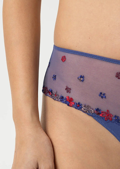 Mey Panty PRETTY JOAN blau florale Stickerei transparent Tüll nahtlos