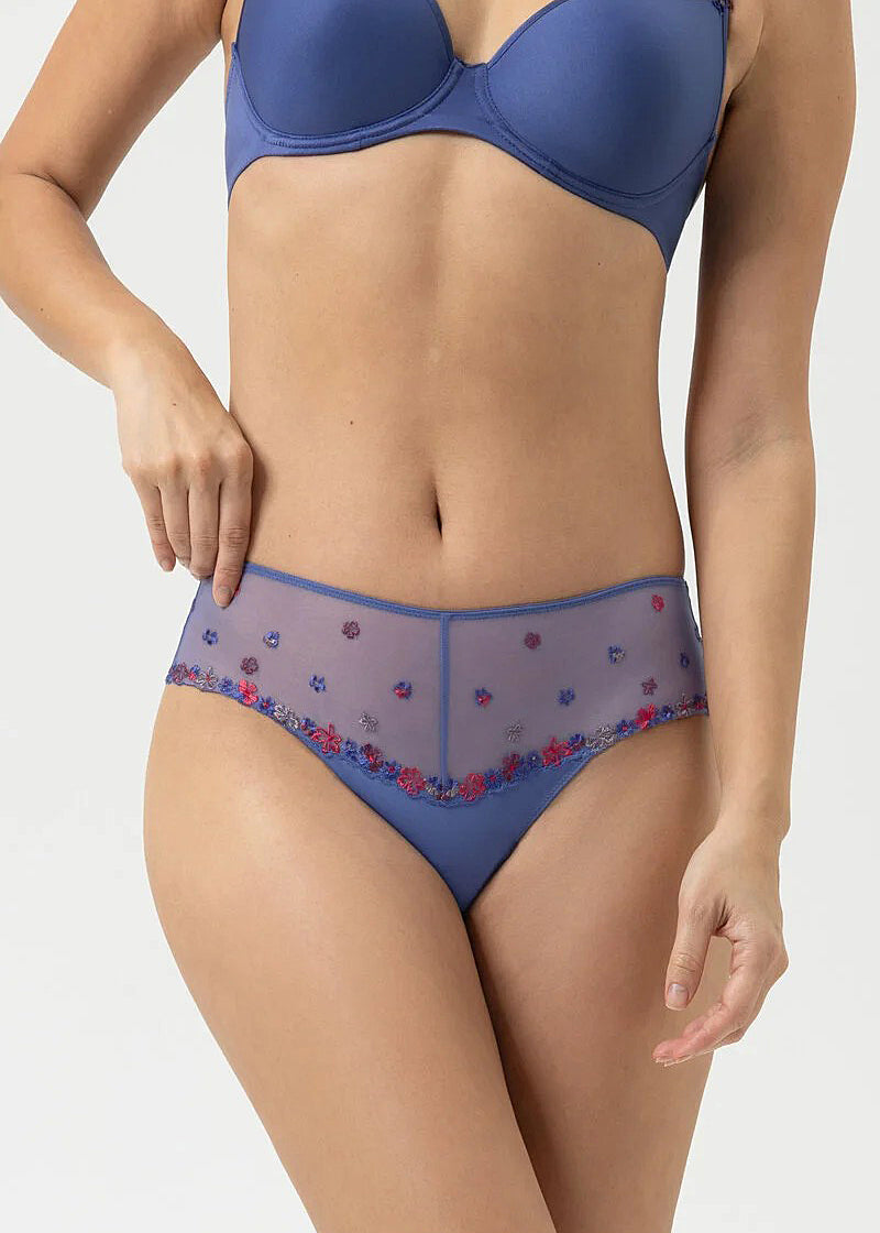 Mey Panty PRETTY JOAN blau florale Stickerei transparent Tüll nahtlos