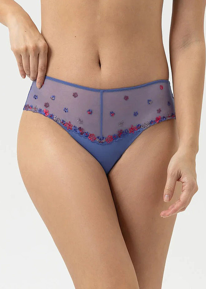 Mey Panty PRETTY JOAN blau florale Stickerei transparent Tüll nahtlos