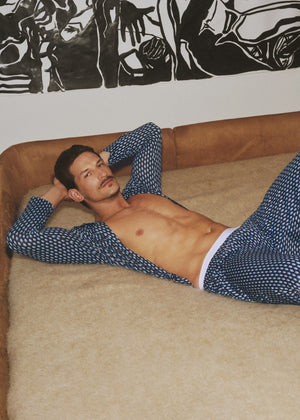 Mey Schlafanzug SCOOTER VENTURE dunkelblau Vespa Print durchgeknöpft Modal