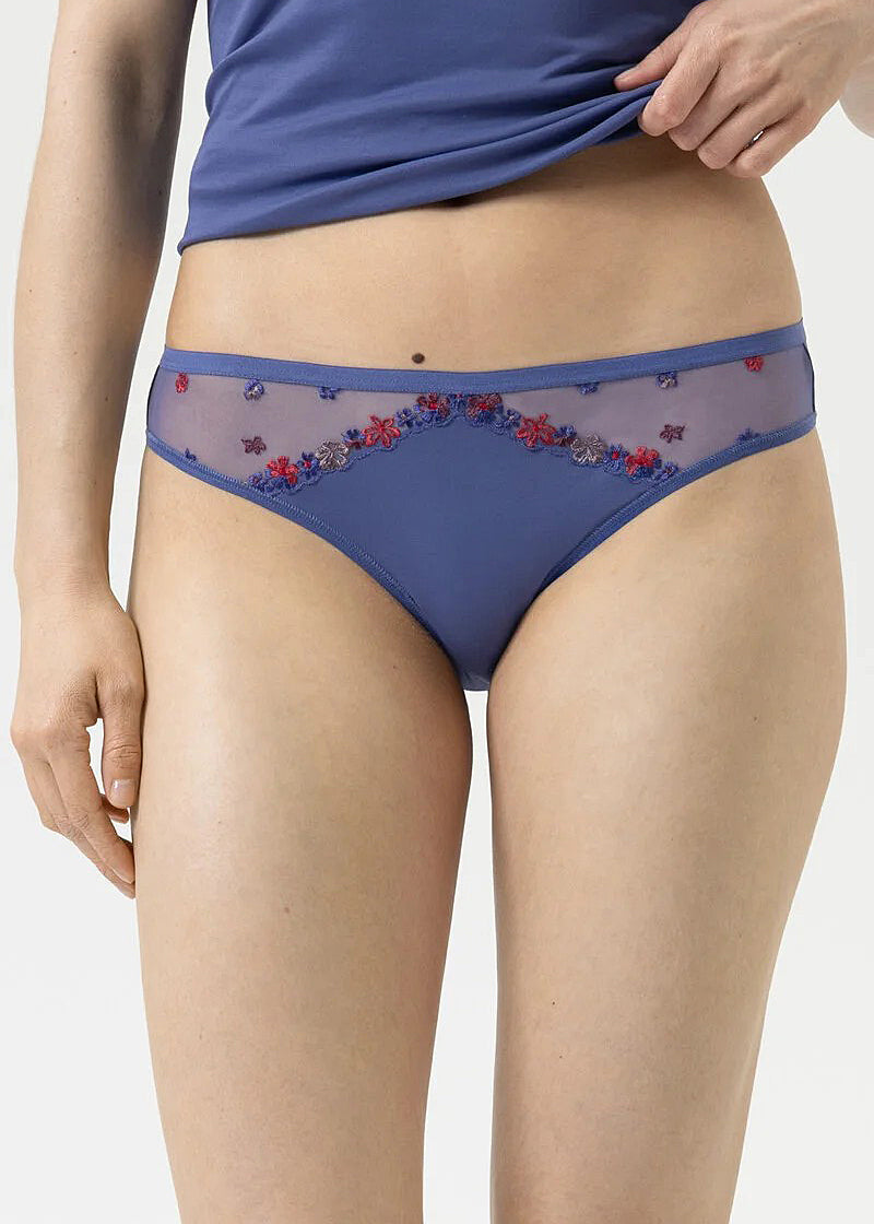 Mey Slip PRETTY SENSE blau florale Stickerei transparent Tüll