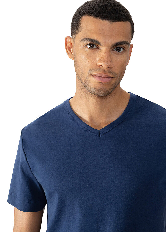 Mey T-Shirt SOLID NIGHT dunkelblau Baumwolle klassisch kurzarm V-Ausschnitt