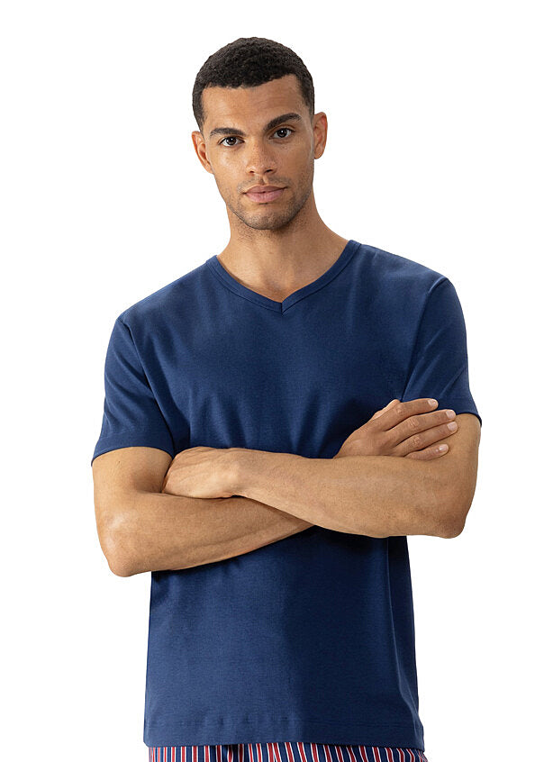 Mey T-Shirt SOLID NIGHT dunkelblau Baumwolle klassisch kurzarm V-Ausschnitt