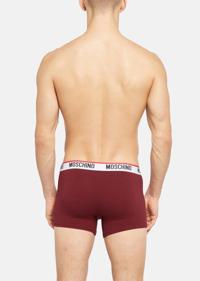 Moschino Boxer BASIC JERSEY bordeaux rot mit weiß rotem Logo-Bund