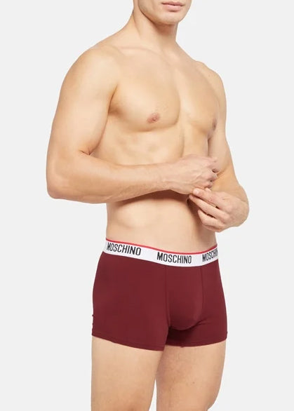 Moschino Boxer BASIC JERSEY bordeaux rot mit weiß rotem Logo-Bund