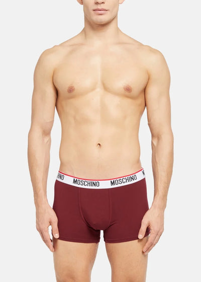 Moschino Boxer BASIC JERSEY bordeaux rot mit weiß rotem Logo-Bund