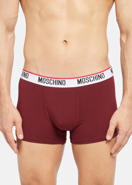 Moschino Boxer BASIC JERSEY bordeaux rot mit weiß rotem Logo-Bund