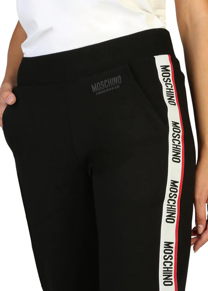 Moschino Damen Jogginghose BASIC JERSEY schwarz weiß-roten Logo-Streifen seitlich