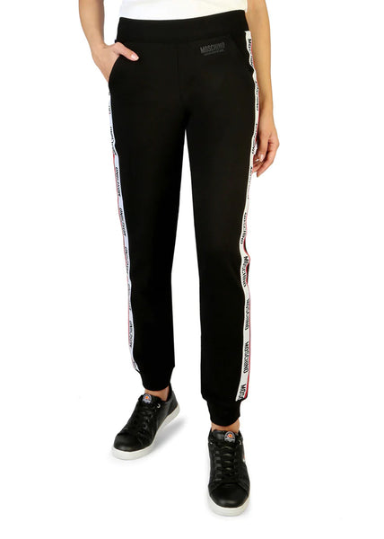 Moschino Damen Jogginghose BASIC JERSEY schwarz weiß-roten Logo-Streifen seitlich
