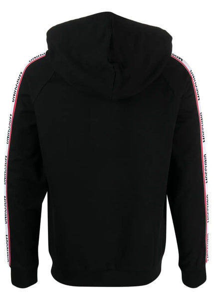 Moschino Damen Zipp-Jacke BASIC JERSEY schwarz weiß-rotem Logo-Streifen Kapuze