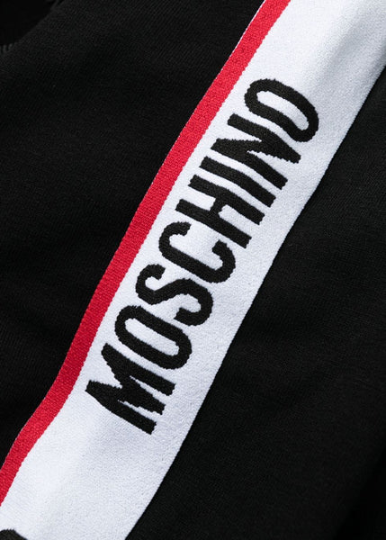 Moschino Damen Zipp-Jacke BASIC JERSEY schwarz weiß-rotem Logo-Streifen Kapuze