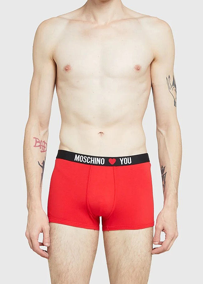 Moschino LOVES YOU rote Baumwoll-Boxer schwarzer Logobund
