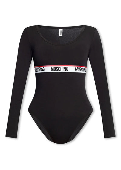 Moschino Langarm-Body BASIC JERSEY schwarz rot-weißes Logoband