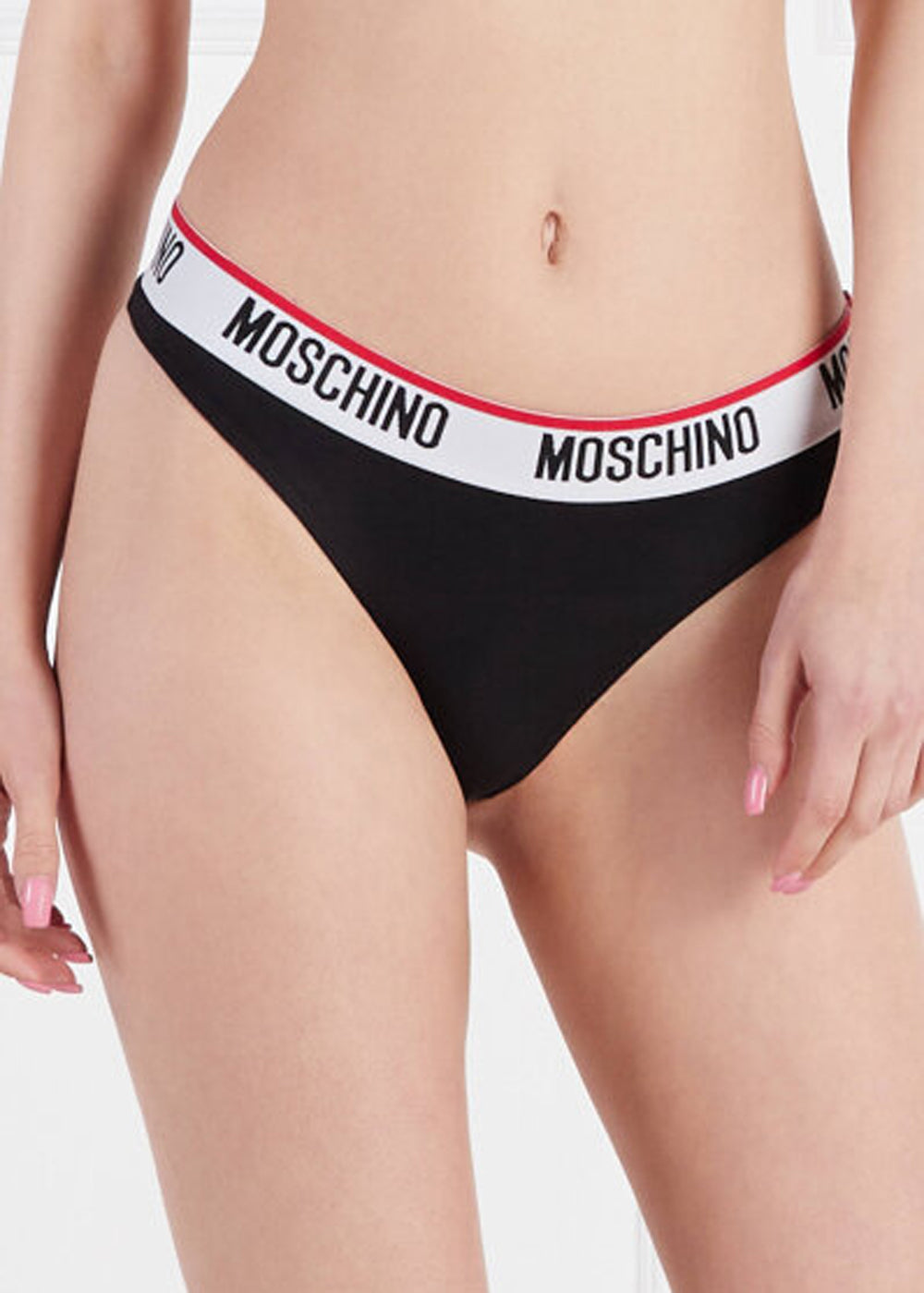 Moschino String BASIC JERSEY schwarz mit weiß rotem Logo Bund