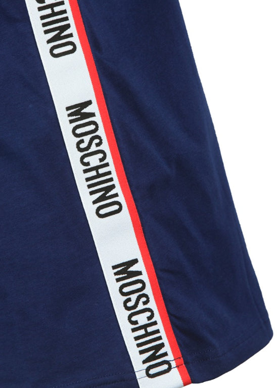 Moschino T-Shirt BASIC JERSEY blau mit weiß rotem Logo-Streifen seitlich