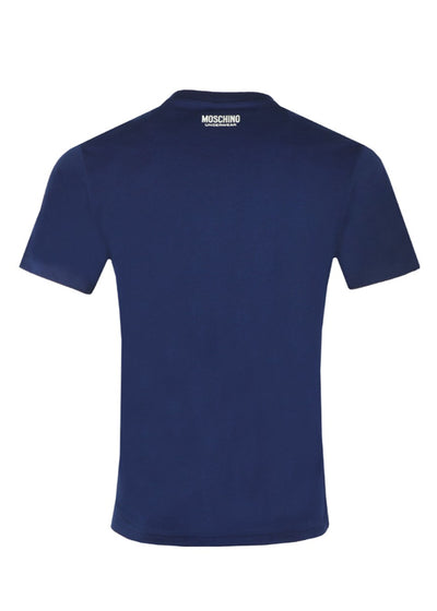 Moschino T-Shirt BASIC JERSEY blau mit weiß rotem Logo-Streifen seitlich