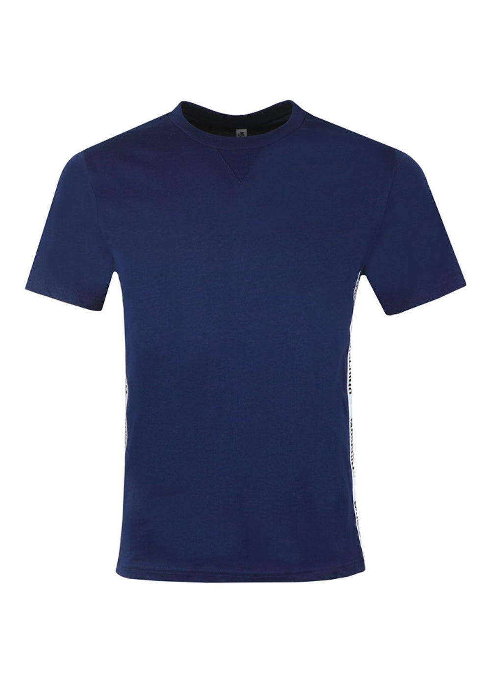 Moschino T-Shirt BASIC JERSEY blau mit weiß rotem Logo-Streifen seitlich