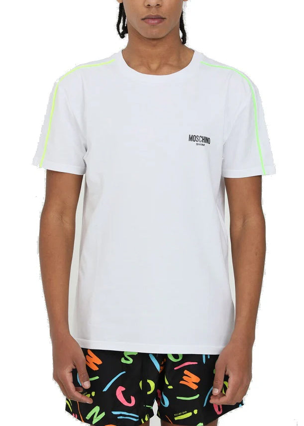 Moschino T-Shirt FLUO BORDERS weiß mit neonfarbenen Streifen