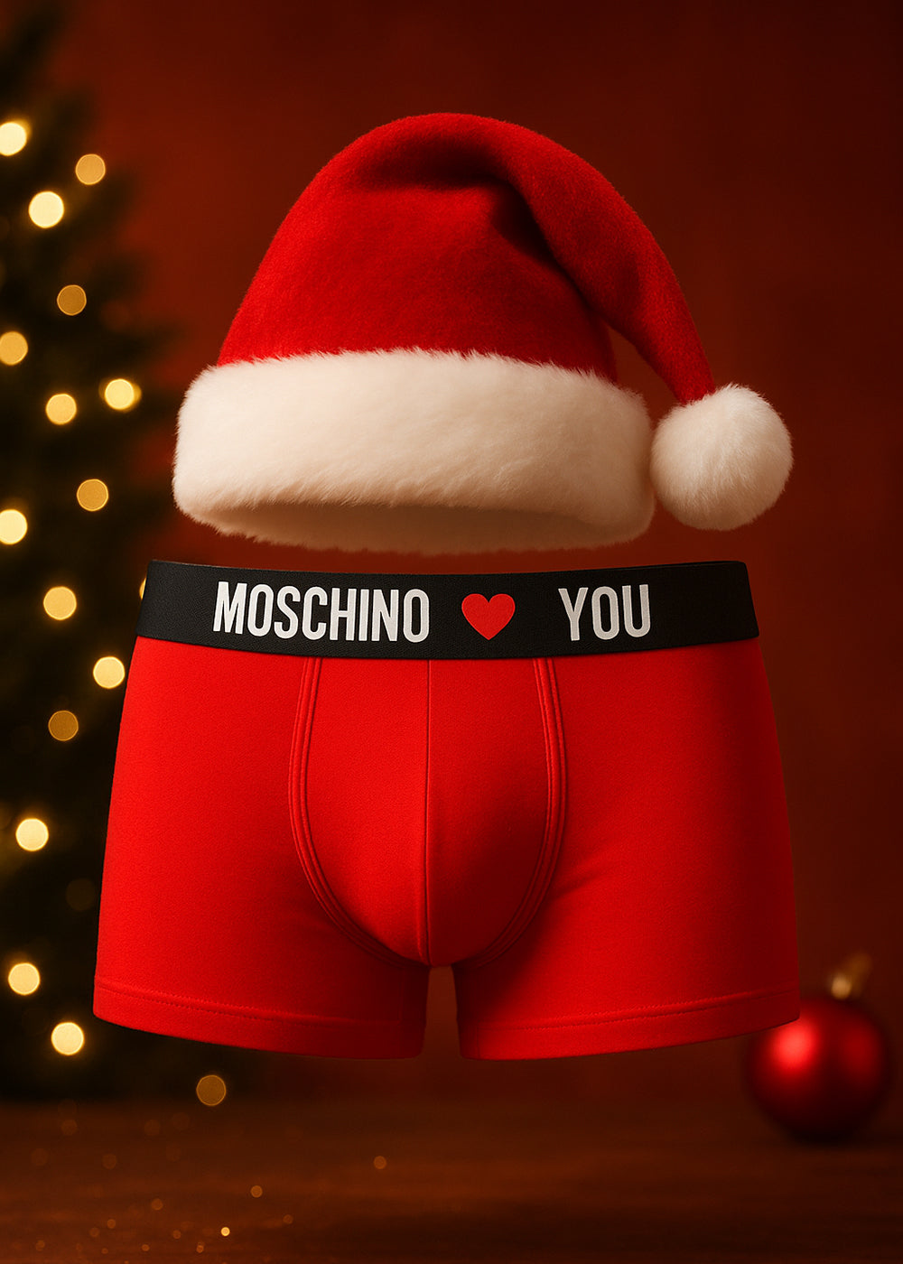 Moschino LOVES YOU rote Baumwoll-Boxer schwarzer Logobund
