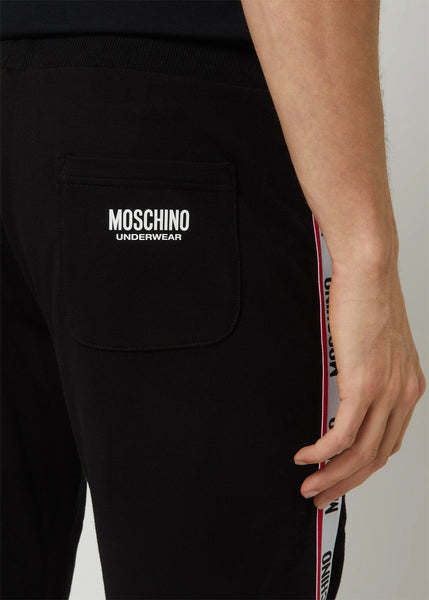 Moschino kurze Jogginghose BASIC JERSEY schwarz mit weiß roten Logo-Streifen