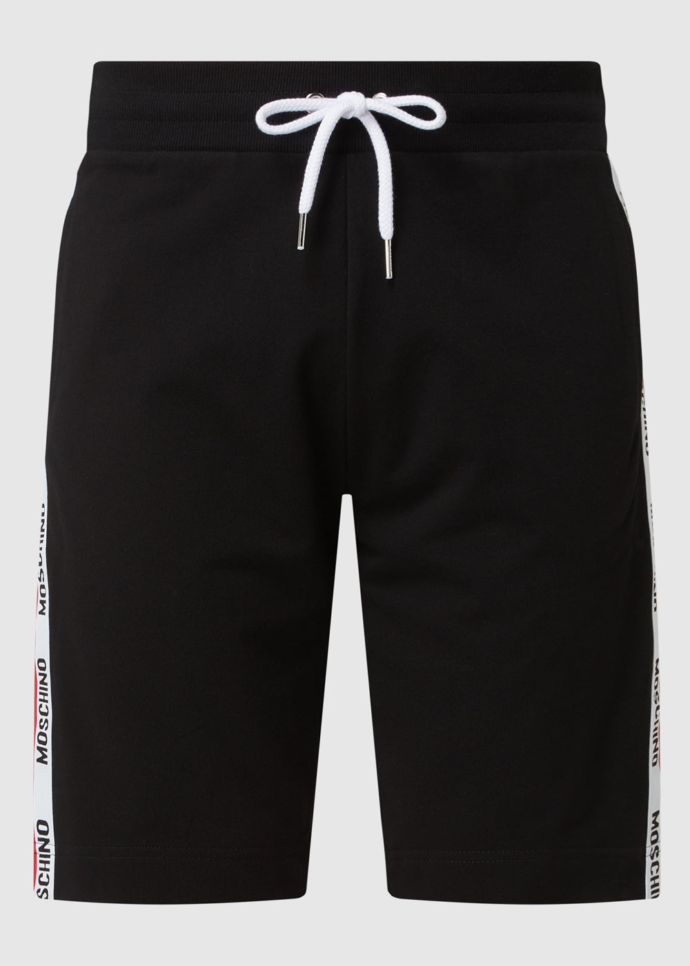 Moschino kurze Jogginghose BASIC JERSEY schwarz mit weiß roten Logo-Streifen