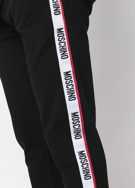 Moschino lange Jogginghose BASIC JERSEY schwarz weiß-rotem Logo-Band Tunnelzug Taschen