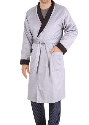 Novila Hausmantel MARC grau-schwarz aus reinem Baumwoll-Jacquard