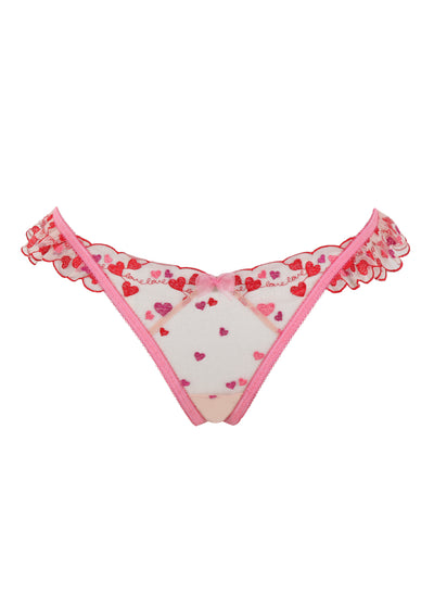 Cleo by Panache String BELLE rosa Tüll Herz Stickerei Rüschen transparent