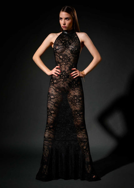 Patrice Catanzaro Meerjungfrau-Kleid CHIHIRO schwarz aus Spitze Rückenfrei