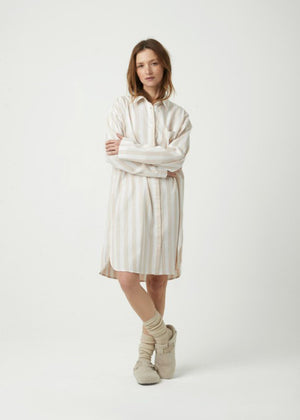 Pluto Nachthemd HAELY beige gestreift aus reiner Baumwolle